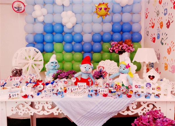 mesa de aniversario dos smurfs