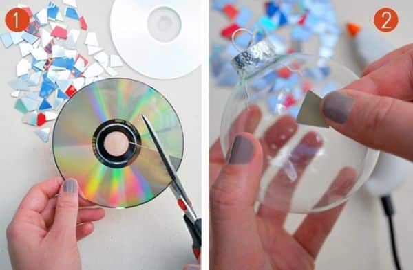 Artesanato de Natal com Reciclagem de CD Velho