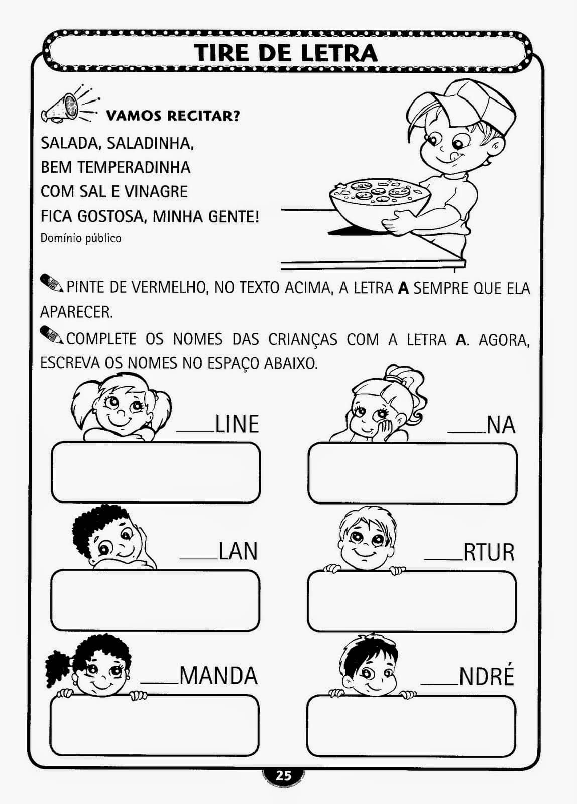Dicas de Atividades Infantil Alfabetização para Imprimir