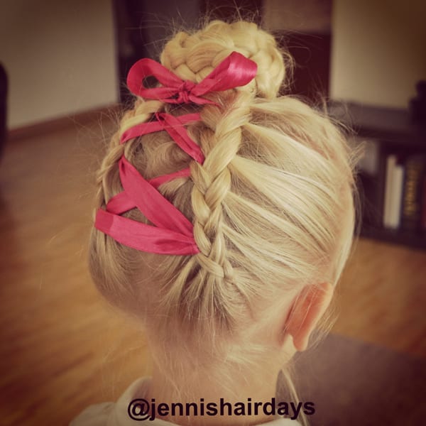 penteado com trança infantil com fita 