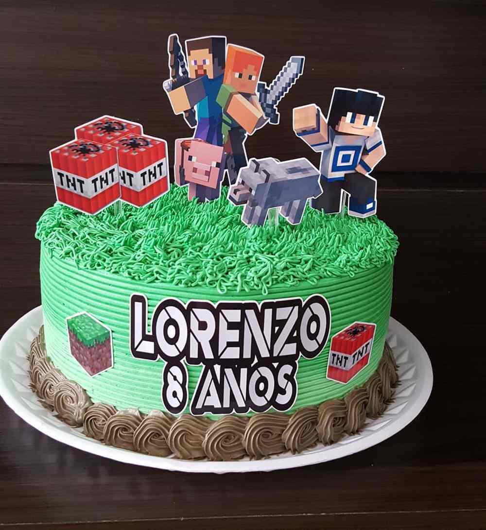 Bolo de Pasta de Chocolate: Bolo Minecraft redondo de Pasta de