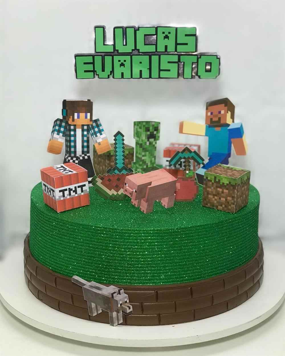 Beliciosos - Bolo de aniversário - tema minecraft