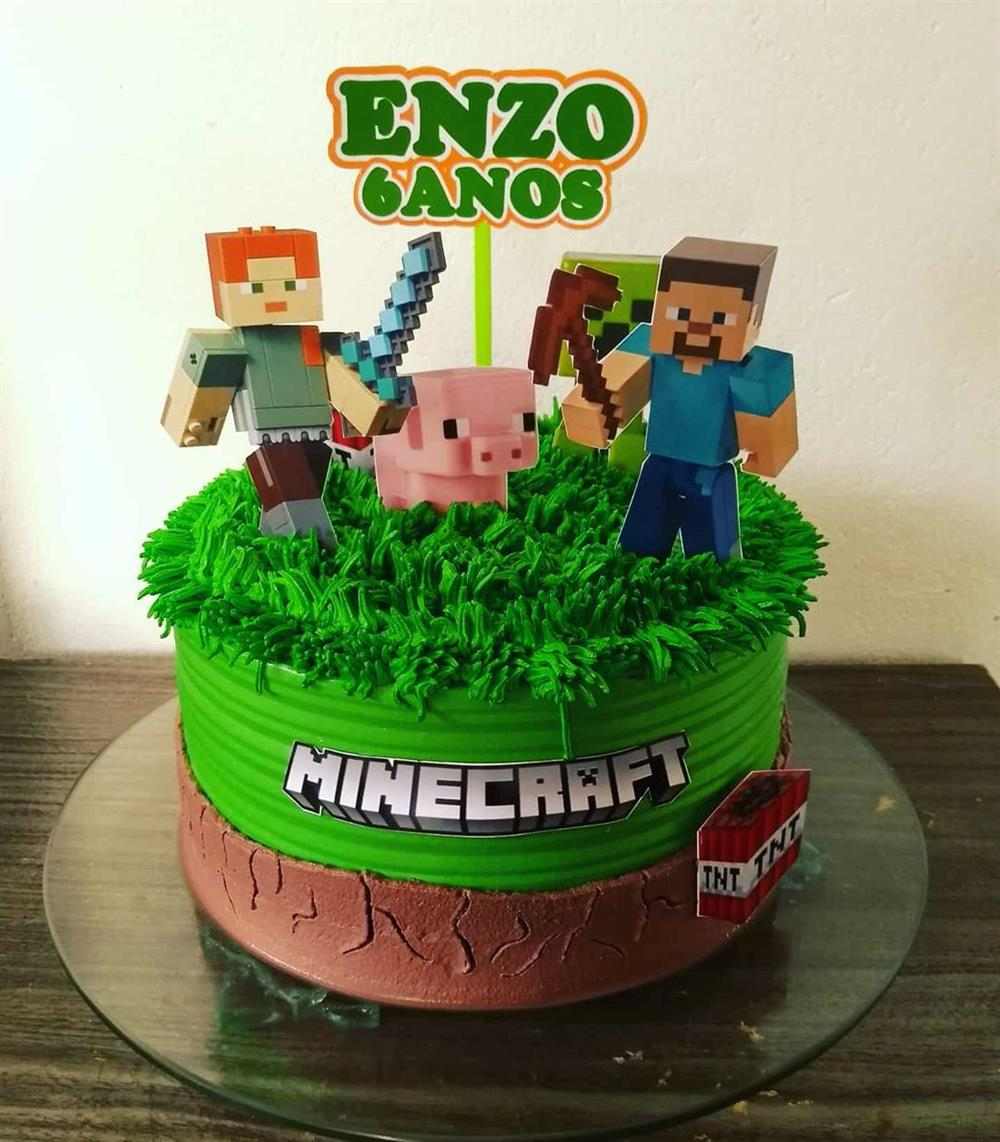 decorado bolo minecraft quadrado