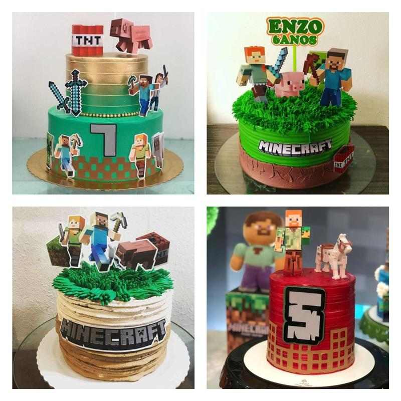 Topo de bolo Minecraft para imprimir  Festa de aniversário minecraft,  Decorações de festa minecraft, Festa infantil minecraft