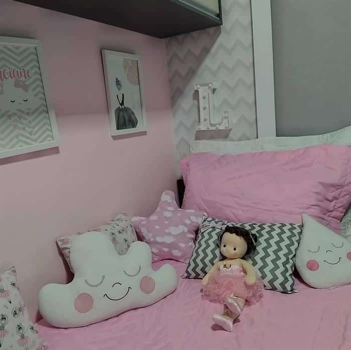 quarto infantil feminino cinza e rosa