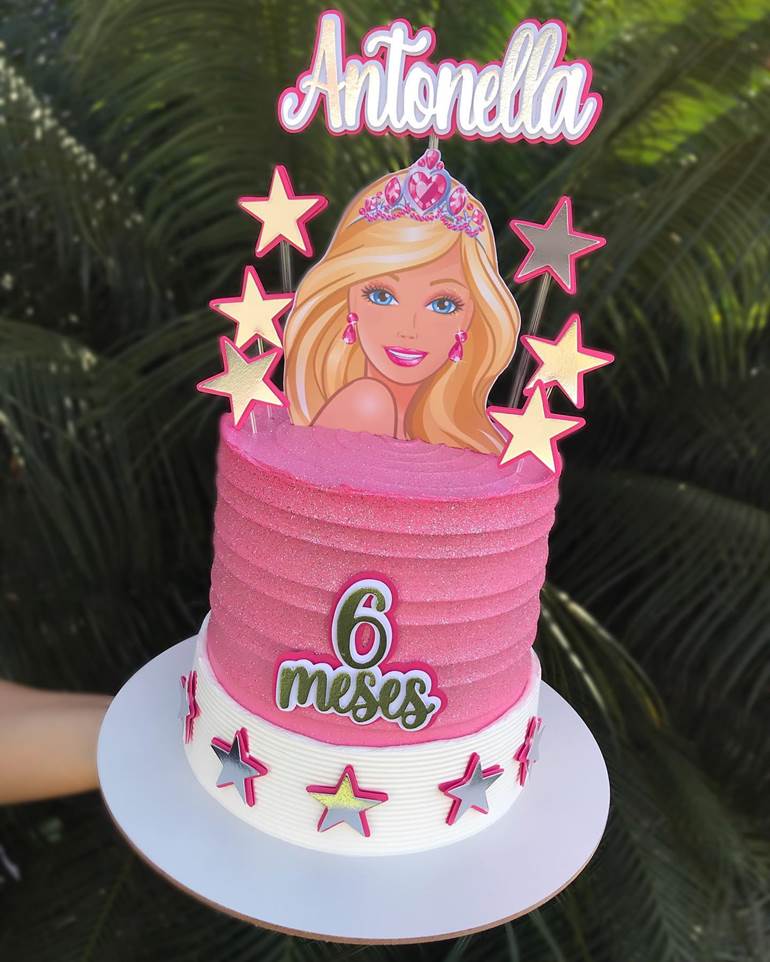 Topo de Bolo Personalizado - Decoração para Bolo - Topper Tema Barbie -  Loira - Morena