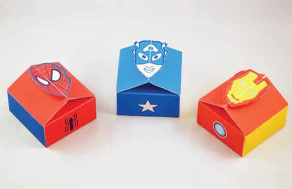 3 Moldes de Caixinhas Surpresa de Super-Heróis