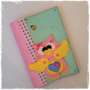 capa de caderno em eva coruja