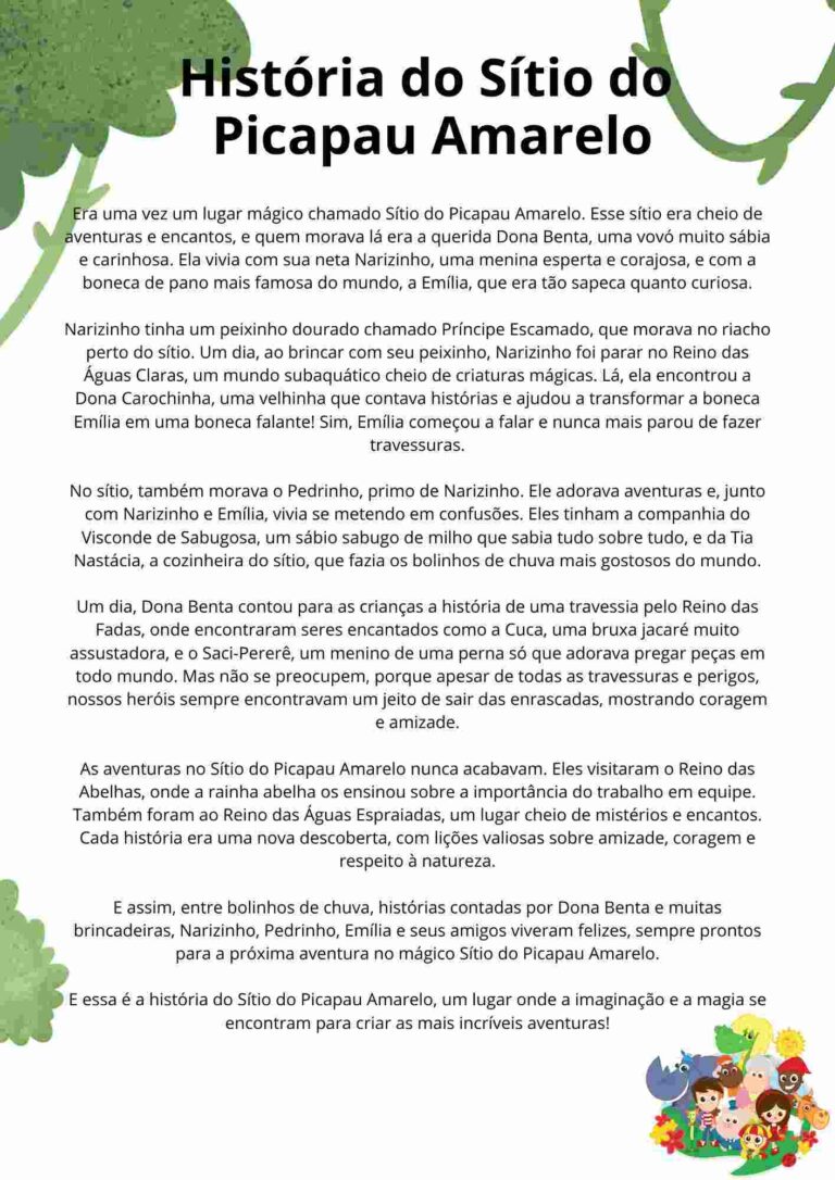 História do Sitio do Picapau Amarelo para imprimir em PDF